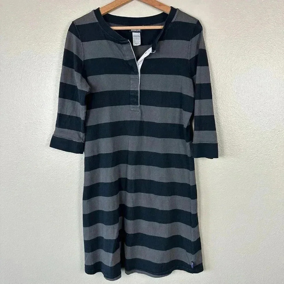 Patagonia Sender Stripe Dress Rugby Wednesday Addams Black Grey Women's Medium - Picture 3 of 4
